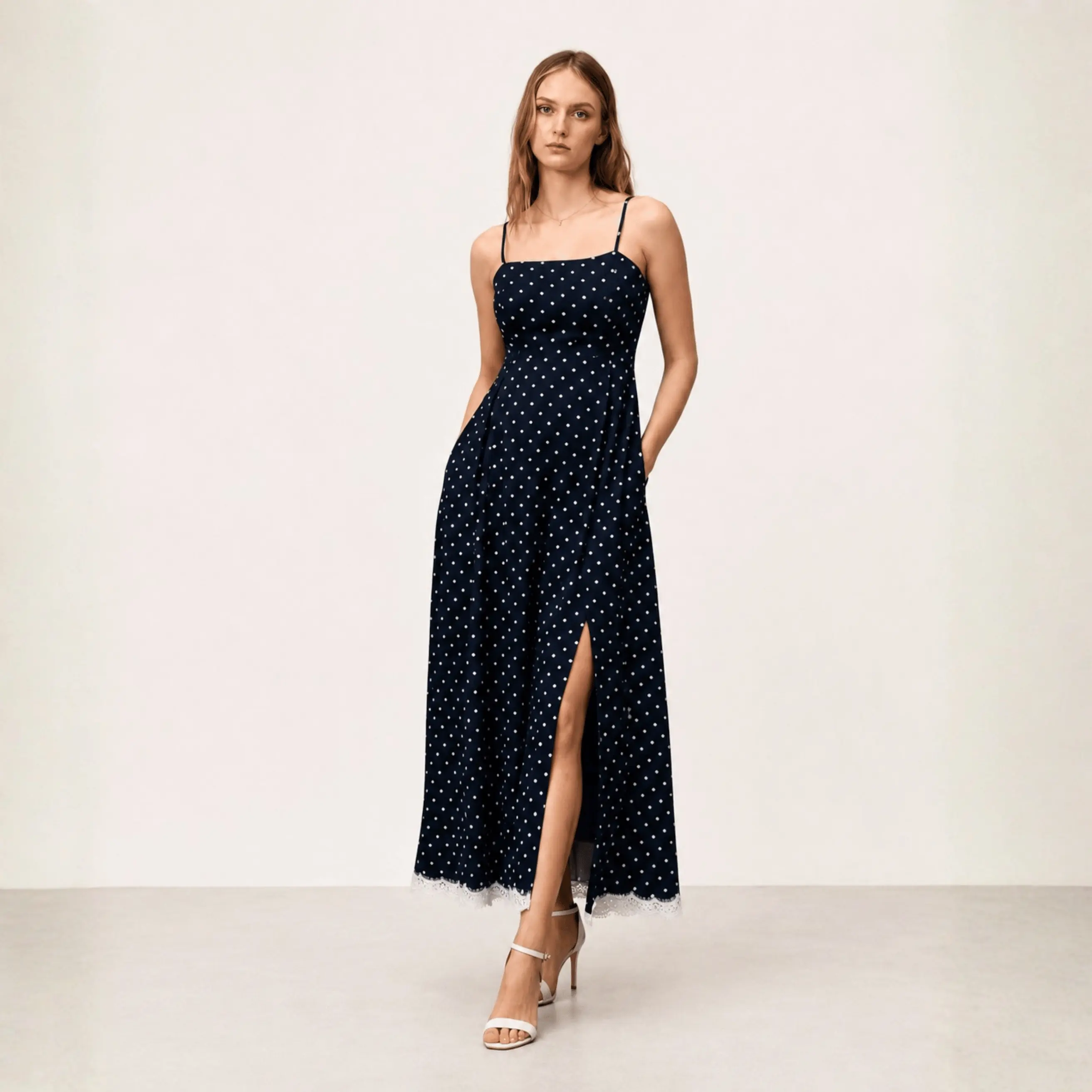 Polka-Dot Slit Dress