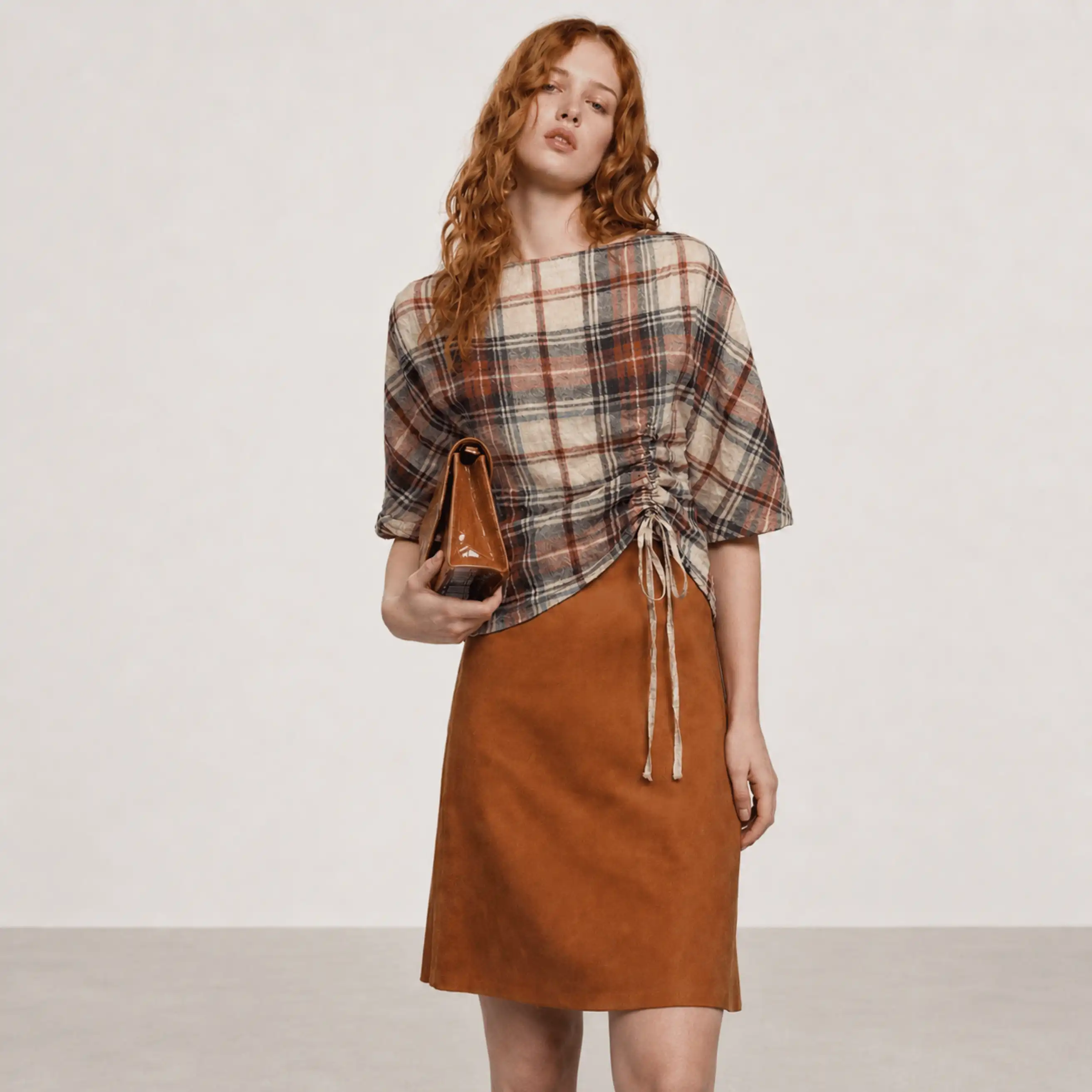 Drawstring Plaid Top — alternate view